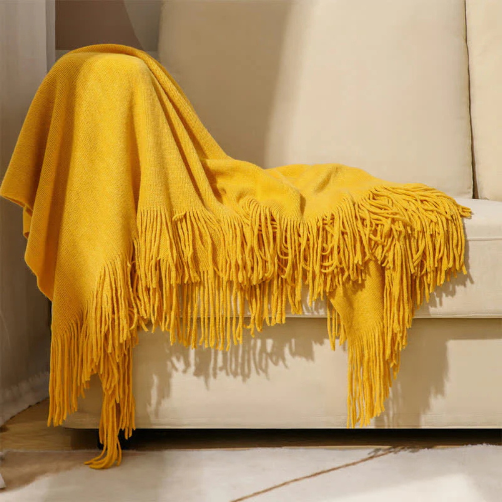 Colverro™ Chunky Knit Throw Blanket with Tassel Edges in Soft Acrylic