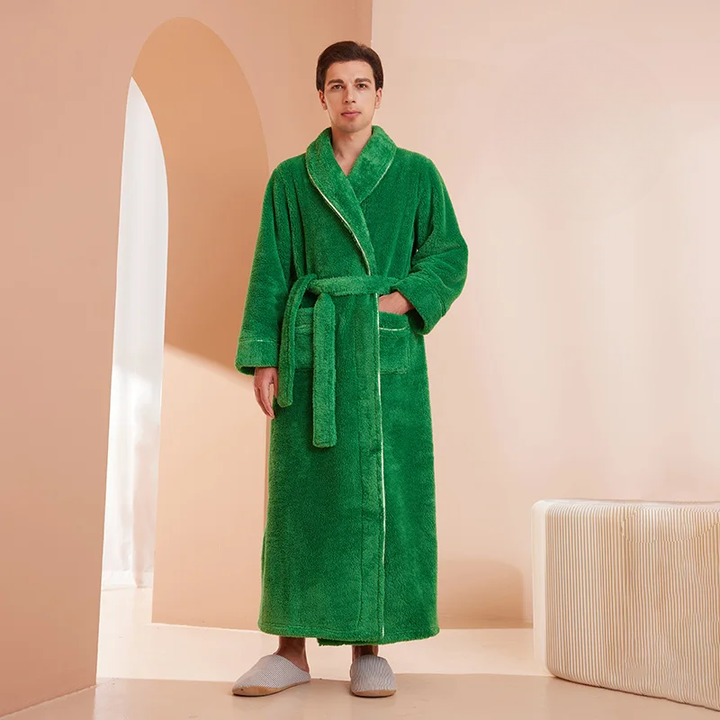 Colverro™ Flannel Fleece Bathrobe with Turn-Down Collar and Tie Belt