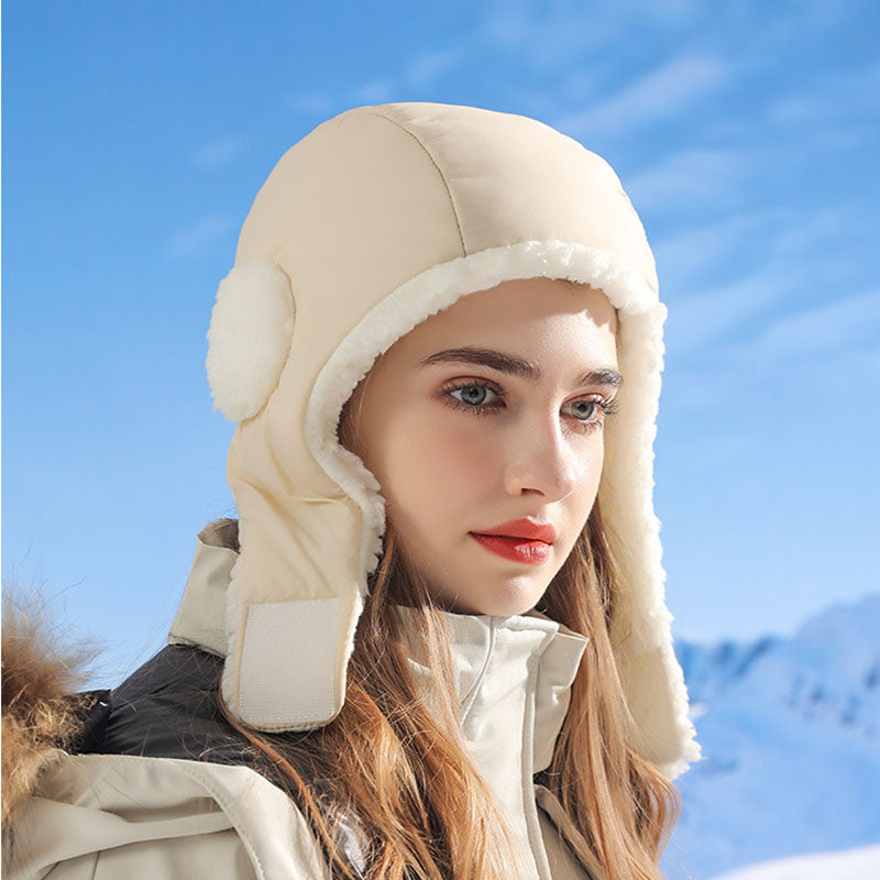 Black padded trapper hat with ear flaps
