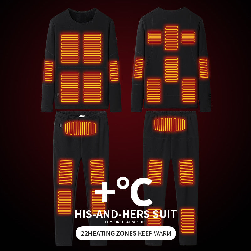 Black heated thermal underwear set with USB cable