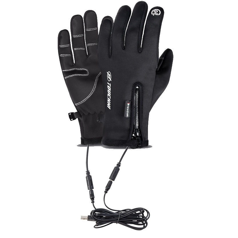 Black windproof cycling gloves with USB heating element