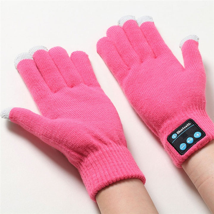 Black knit gloves with Bluetooth headset buttons