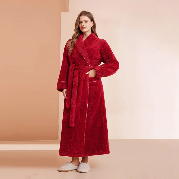 Colverro™ Flannel Fleece Bathrobe with Turn-Down Collar and Tie Belt