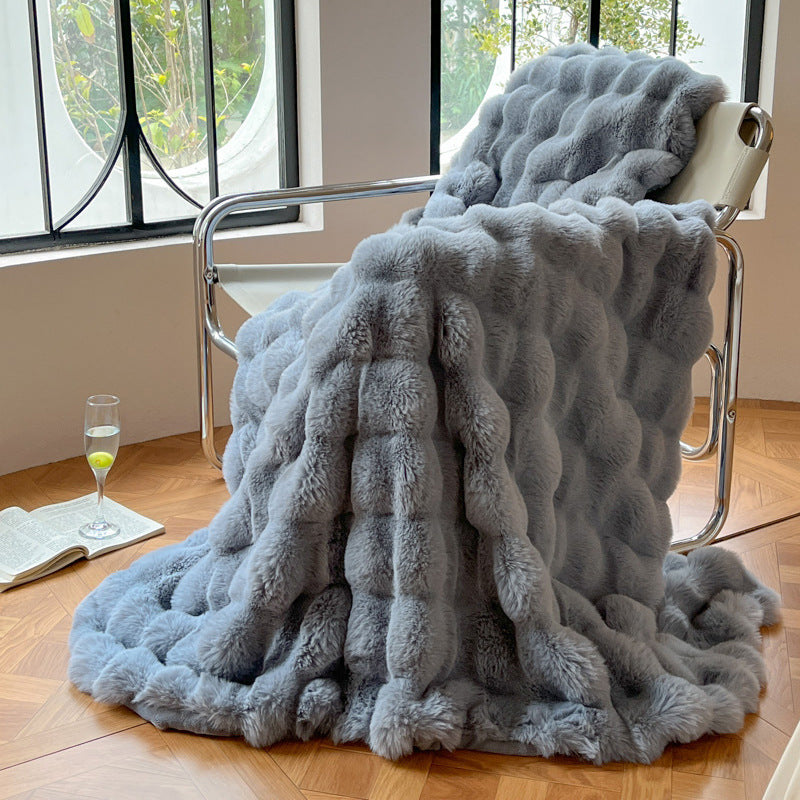 Plush bubble texture faux fur blanket
