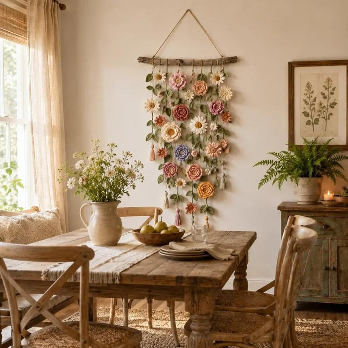 Colverro Boho Flower Wall Hanging on a Wooden Branch