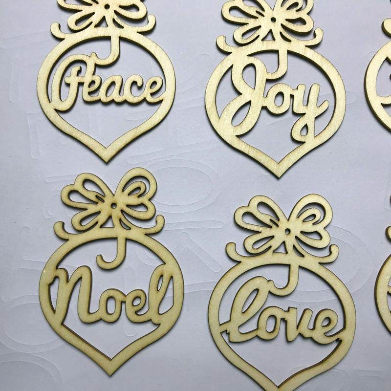 Colverro™ Wooden Word Christmas Ornaments – Set of 6 With Ribbons