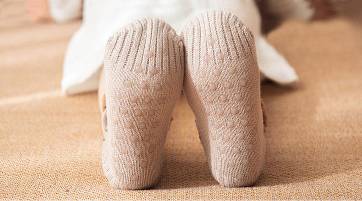 Knit slipper socks with fleece cuff