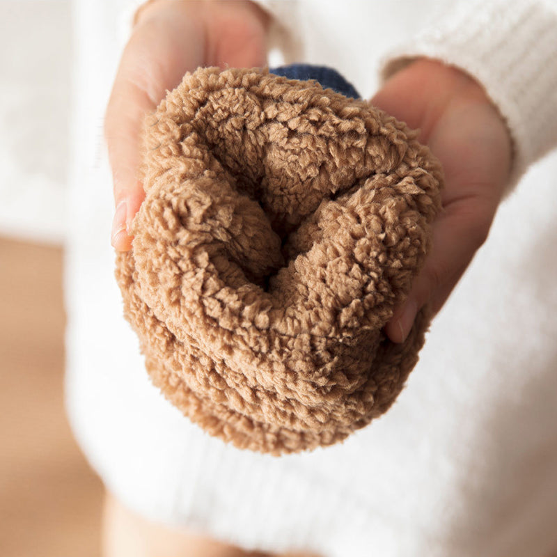 Knit slipper socks with fleece cuff