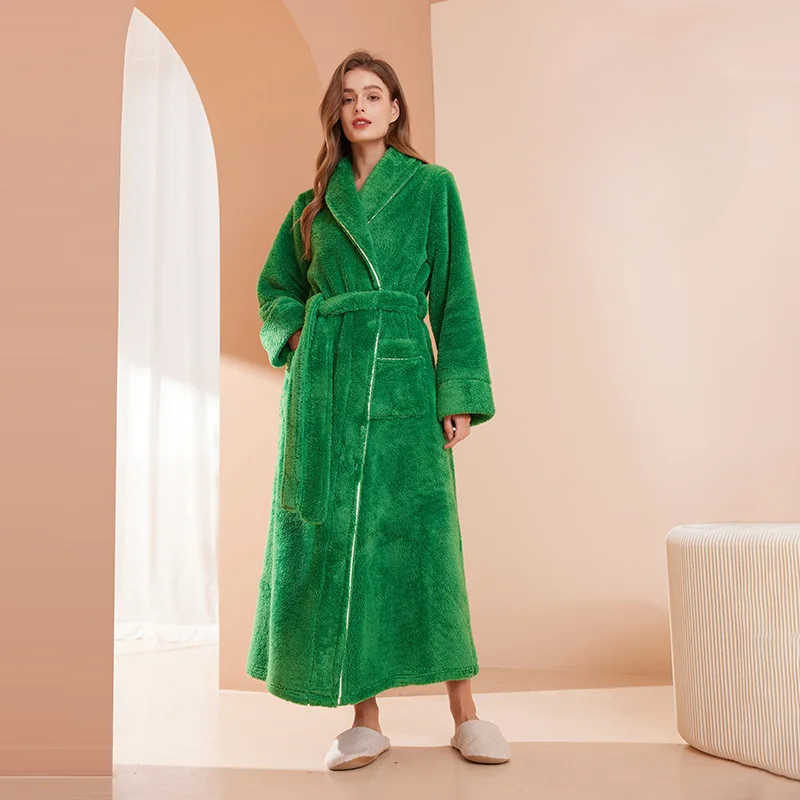 Colverro™ Flannel Fleece Bathrobe with Turn-Down Collar and Tie Belt