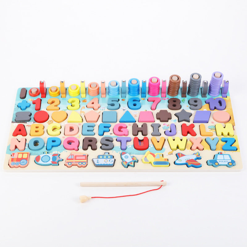 Wooden Montessori board with fishing rod