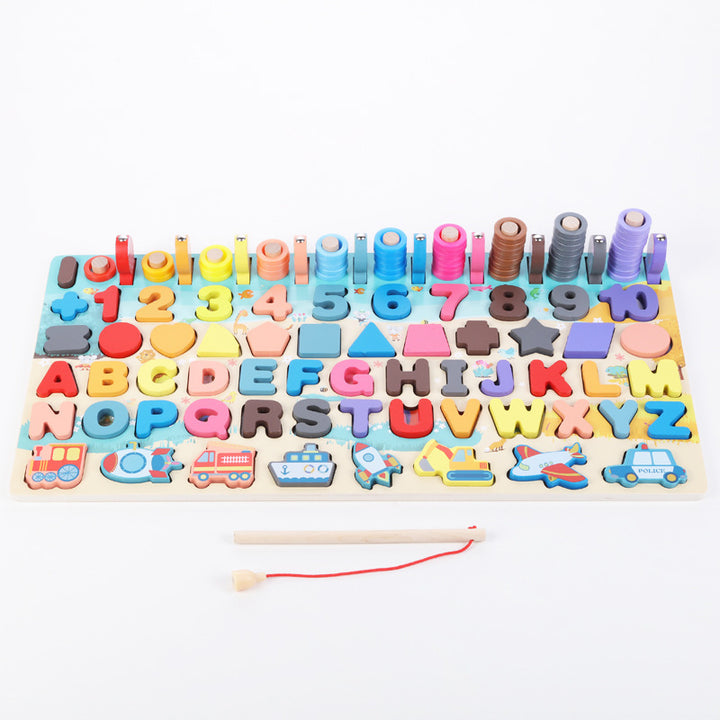 Wooden Montessori board with fishing rod