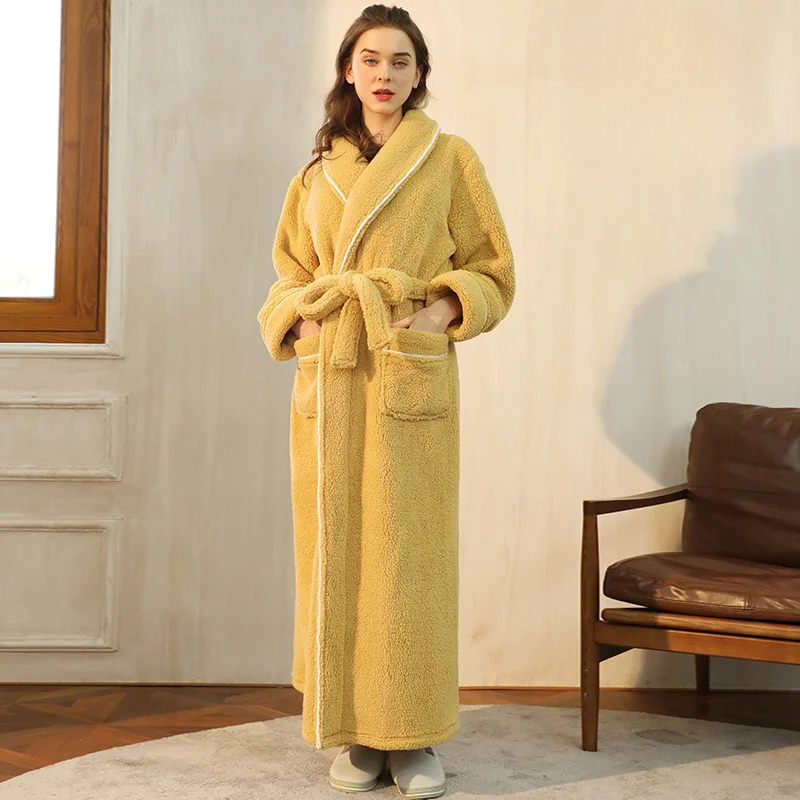 Colverro™ Flannel Fleece Bathrobe with Turn-Down Collar and Tie Belt