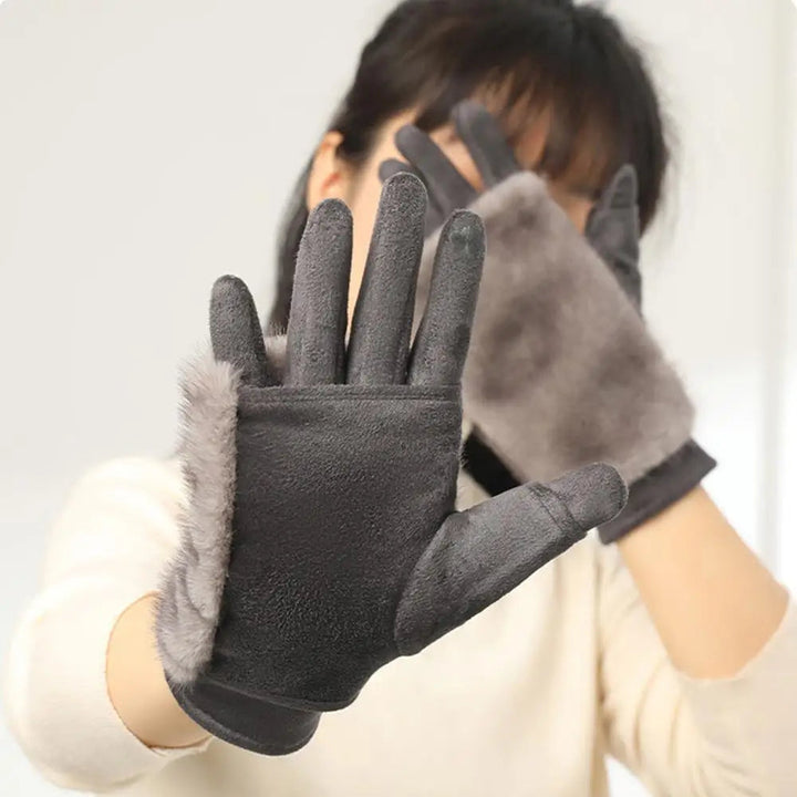 Colverro™ Suede Touchscreen Winter Gloves with Cozy Fur Trim