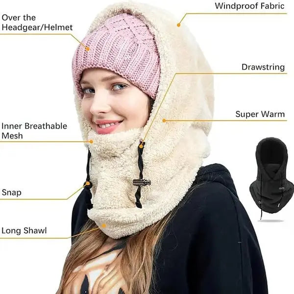 Colverro™ Windproof Sherpa Hooded Ski Mask with Adjustable Drawstring
