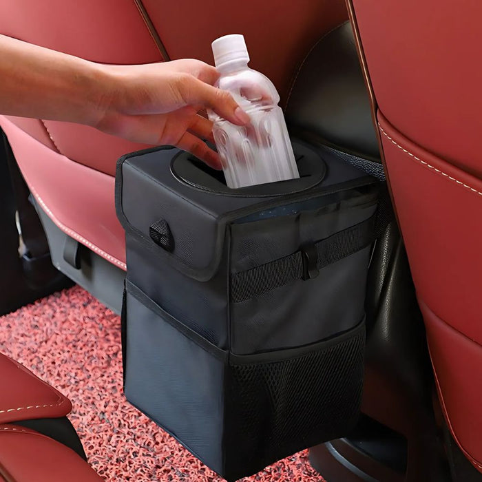 Colverro™ Hanging Waterproof Car Trash Can with Lid and Storage Pockets