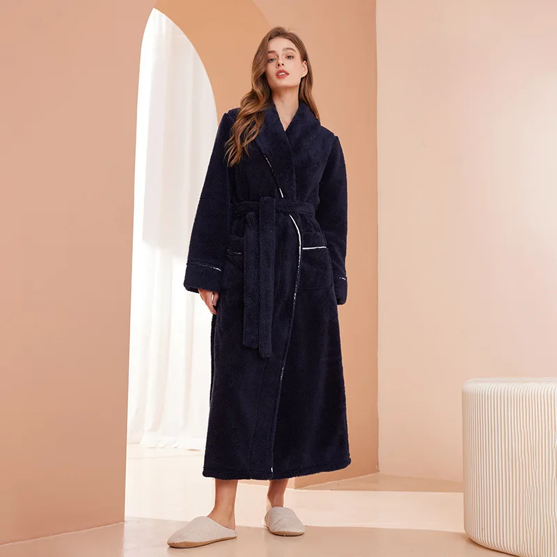 Colverro™ Flannel Fleece Bathrobe with Turn-Down Collar and Tie Belt
