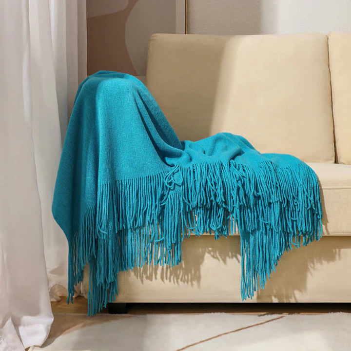 Colverro™ Chunky Knit Throw Blanket with Tassel Edges in Soft Acrylic