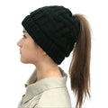 Colverro™ Women's Cable Knit Ponytail Beanie with Messy Bun Opening