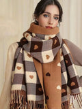 Colverro™ Plaid Heart Pattern Winter Scarf – Soft Wrap Shawl