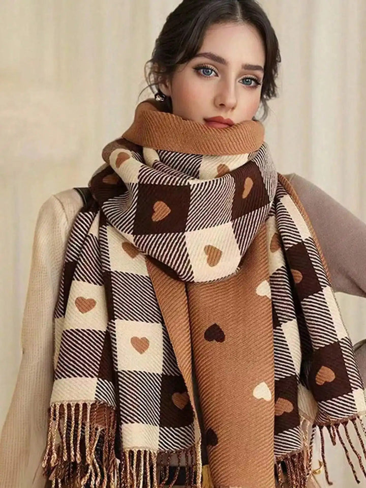 Colverro™ Plaid Heart Pattern Winter Scarf – Soft Wrap Shawl