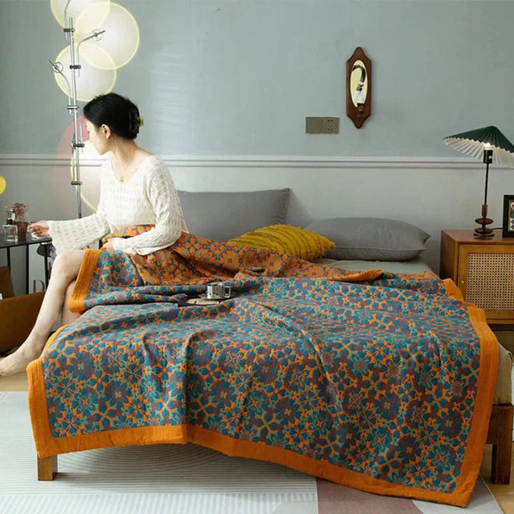 Colverro™ Six-Layer Cotton Blanket with Orange and Blue Pattern