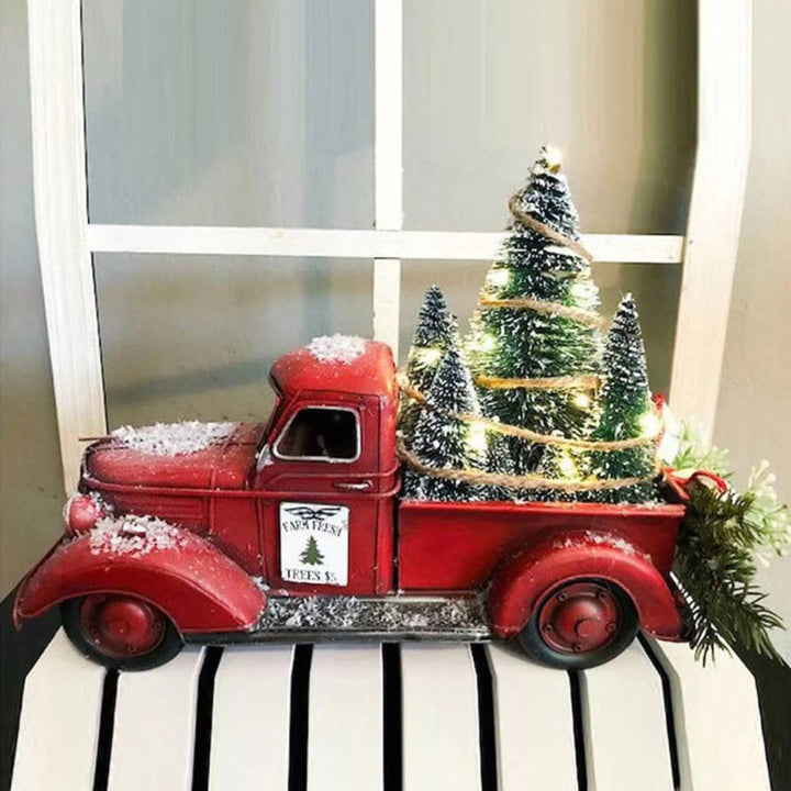 Colverro™ Red Farm Truck Christmas Decoration with Lighted Trees