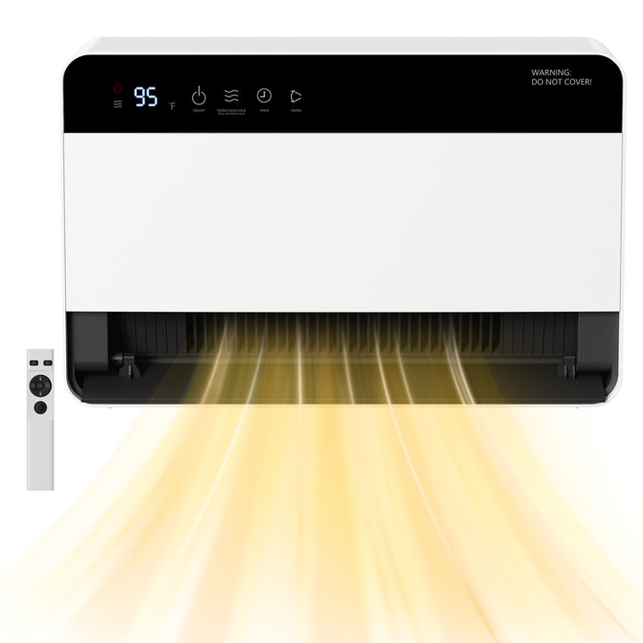 White wall-mounted space heater with remote control
