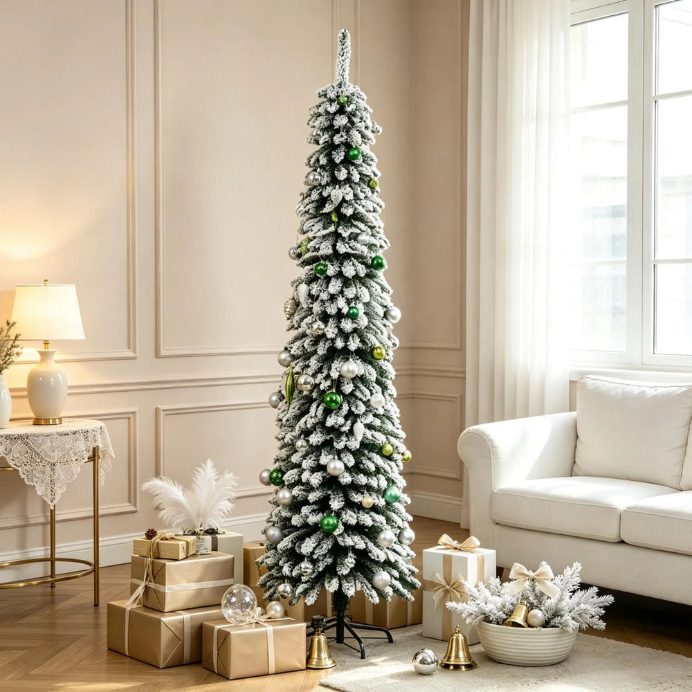 Slim snow flocked pencil Christmas tree