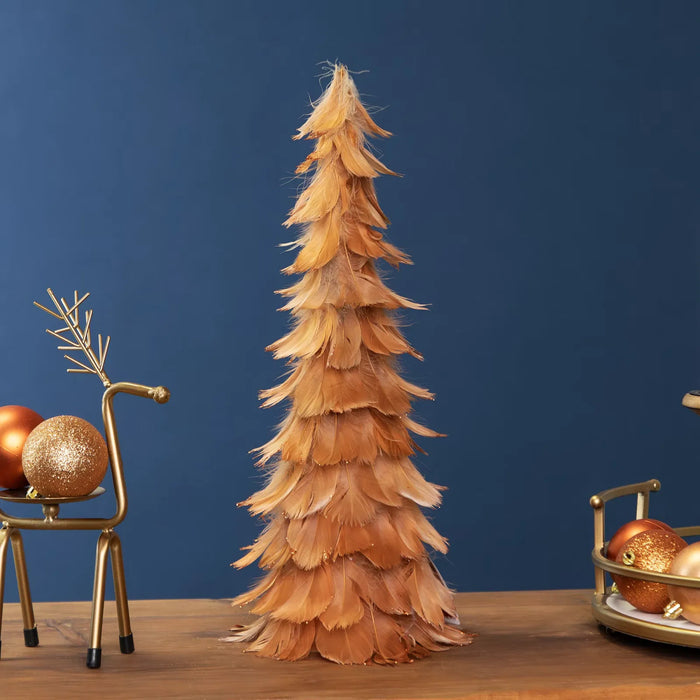 Colverro Feather Cone Christmas Tree in Rust Orange with Glitter