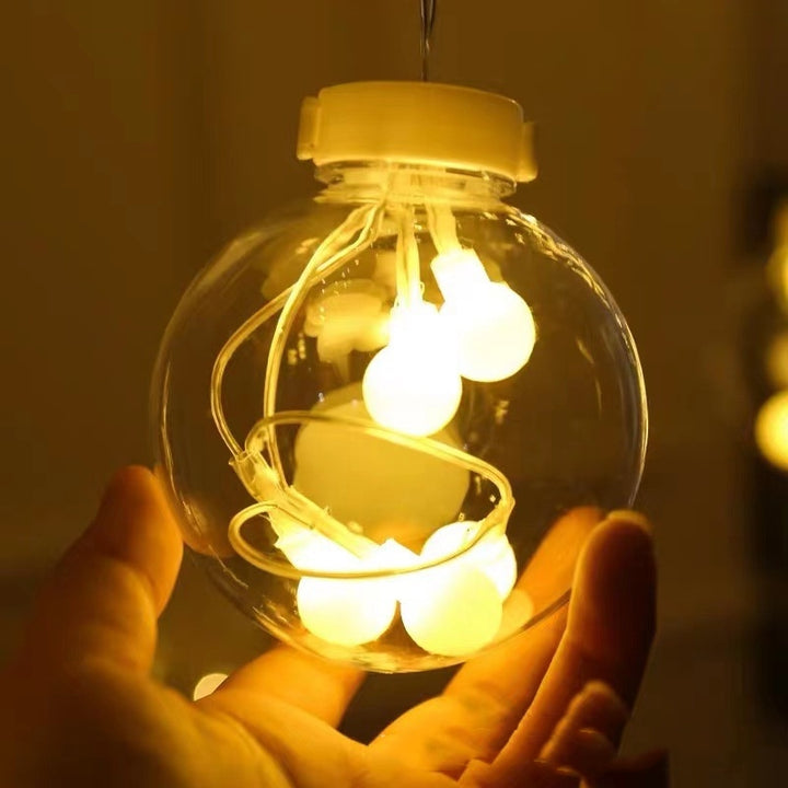 LED globe curtain lights in window