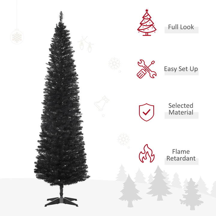 Slim black pencil Christmas tree in a living room