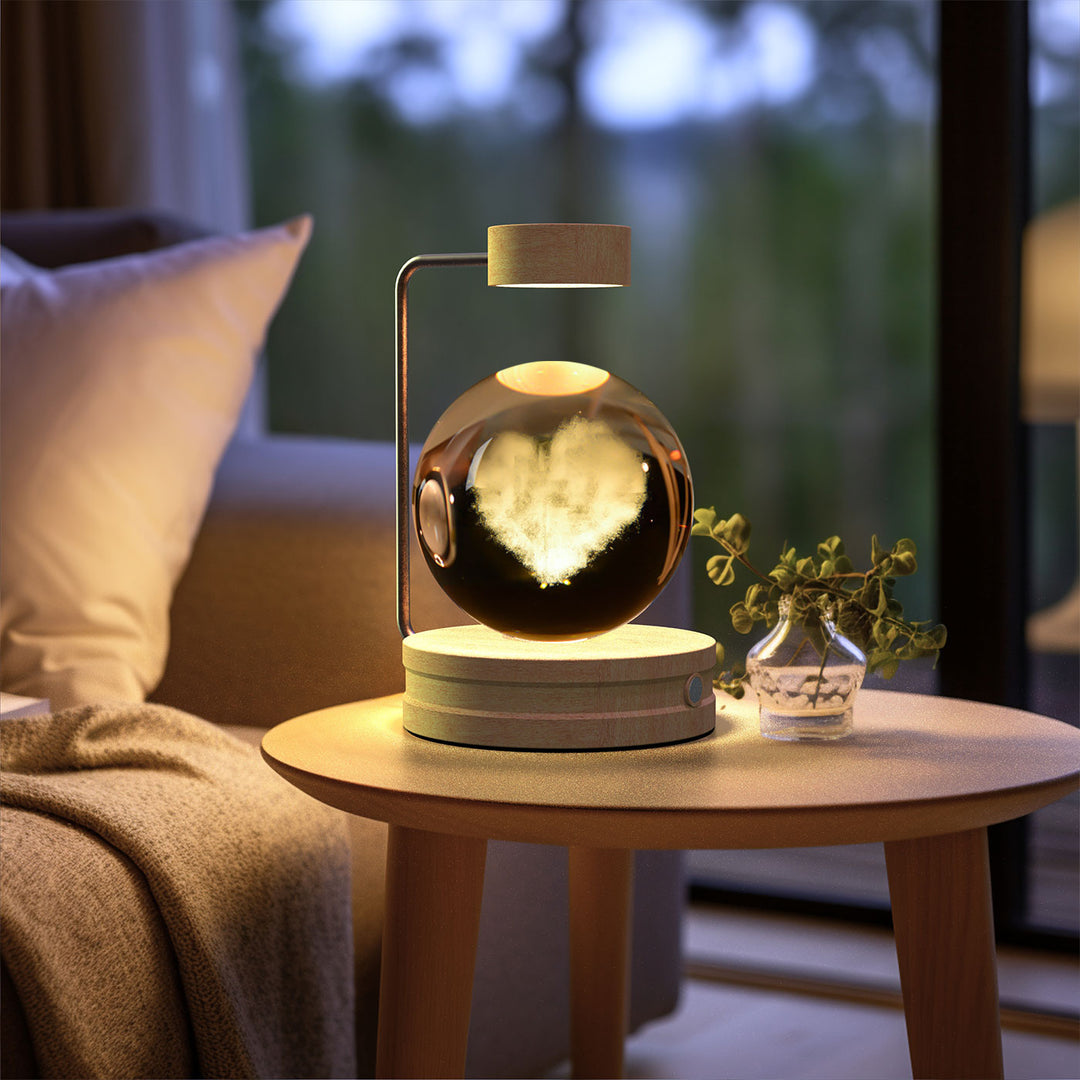 Crystal ball lamp with engraved galaxy