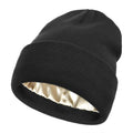Cuffed knit beanie with satin lining