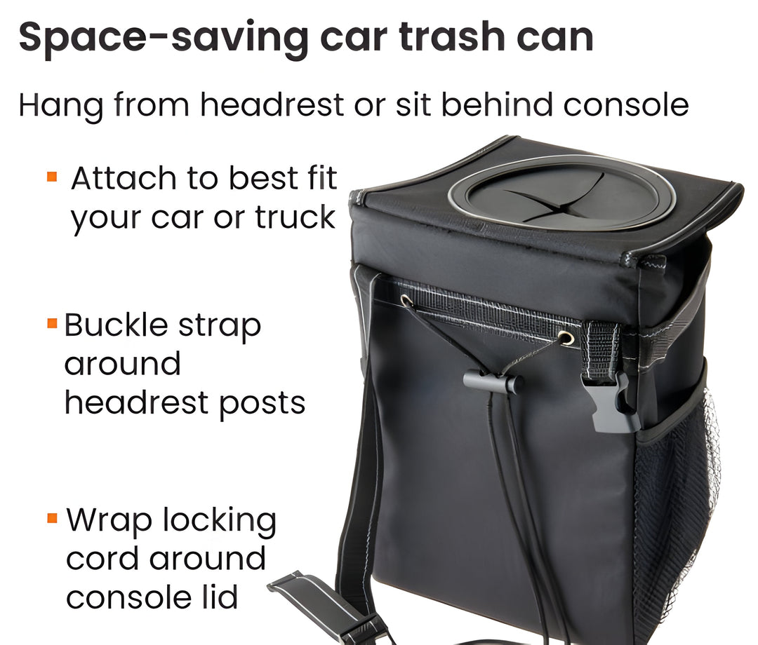 Colverro™ Leakproof Car Trash Can with Lid and Storage Pockets