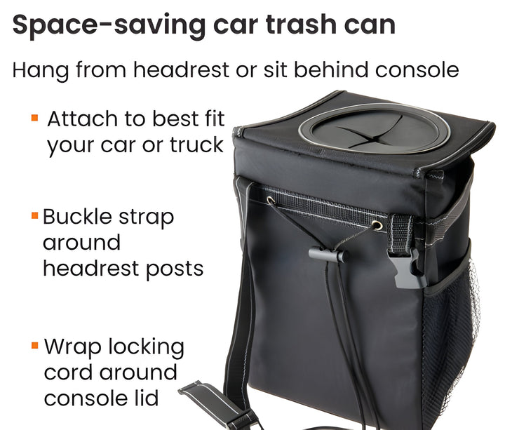 Colverro™ Leakproof Car Trash Can with Lid and Storage Pockets