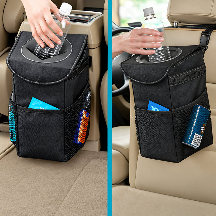 Colverro™ Leakproof Car Trash Can with Lid and Storage Pockets