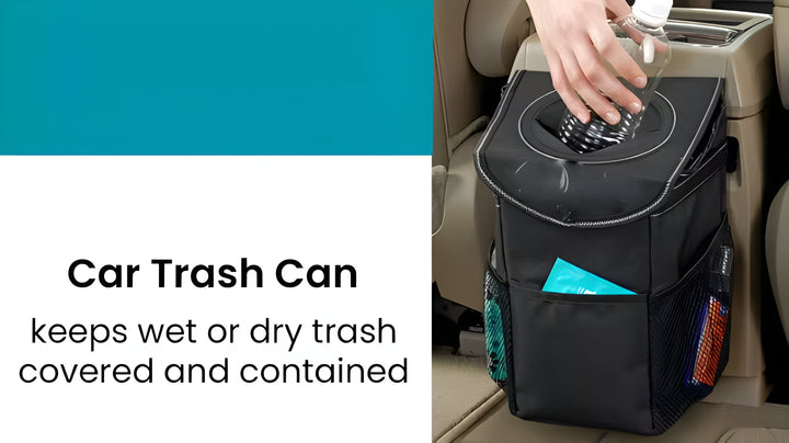 Colverro™ Leakproof Car Trash Can with Lid and Storage Pockets