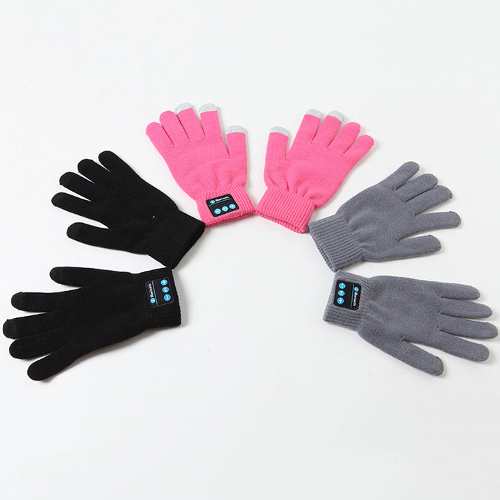 Black knit gloves with Bluetooth headset buttons