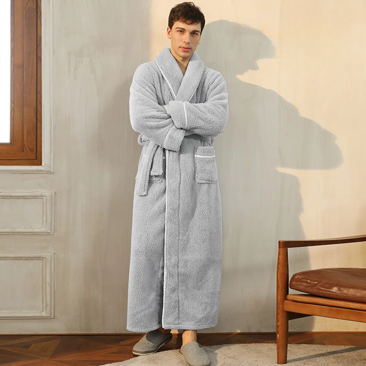 Colverro™ Flannel Fleece Bathrobe with Turn-Down Collar and Tie Belt