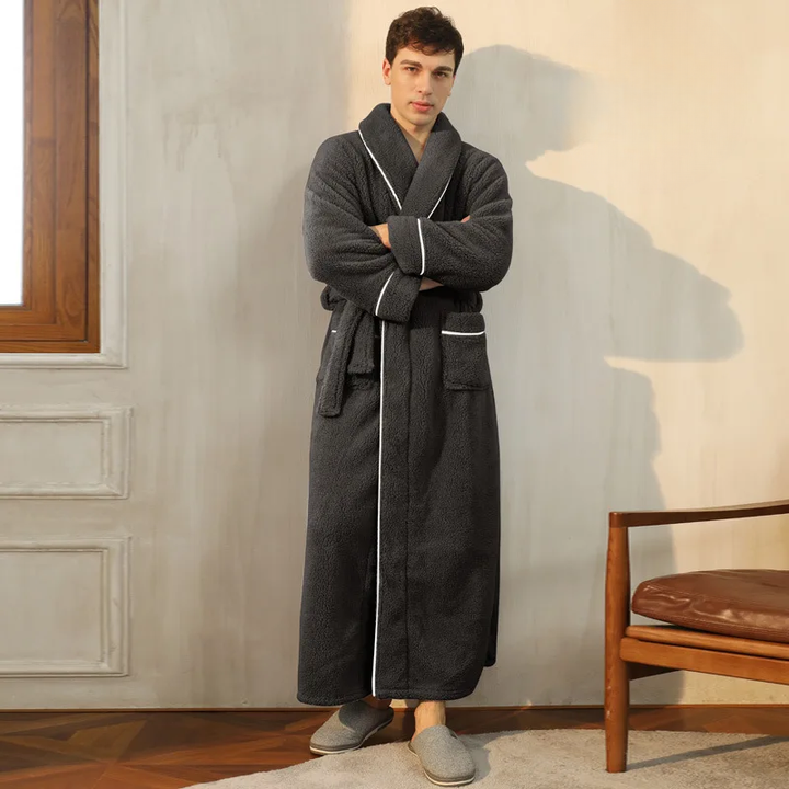 Colverro™ Flannel Fleece Bathrobe with Turn-Down Collar and Tie Belt