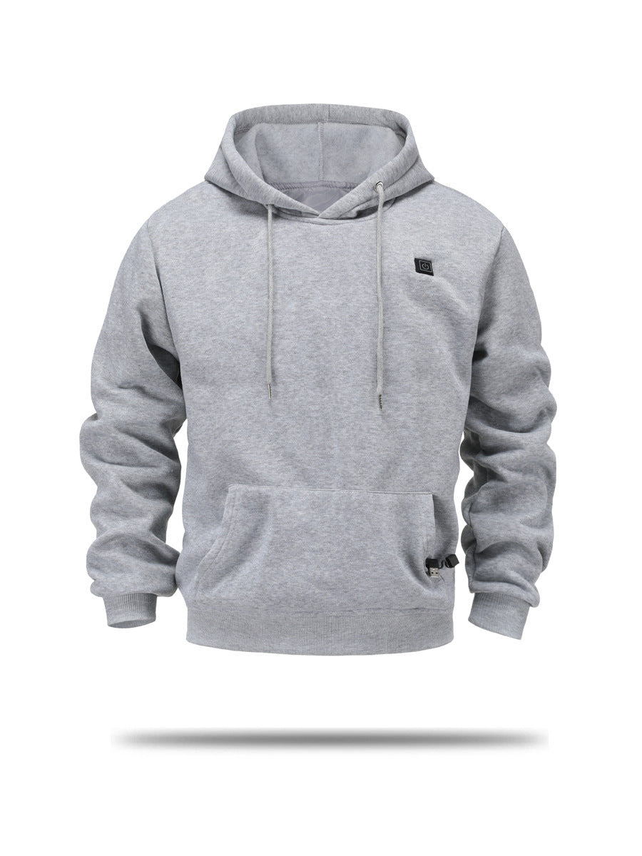 Man wearing black USB heated hoodie