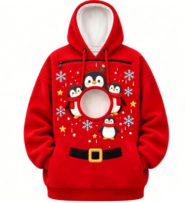 Hoodie with a cat peeking out of the pocket