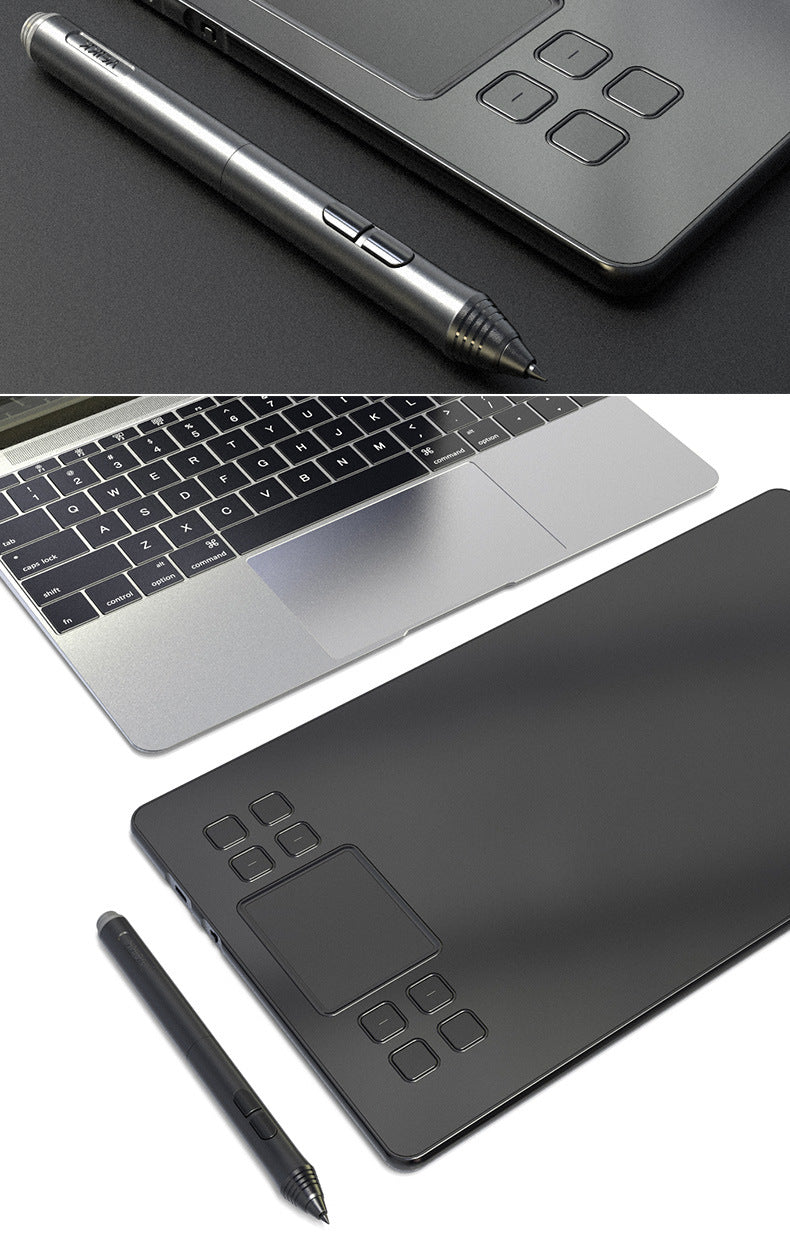 Black graphics drawing tablet with pen