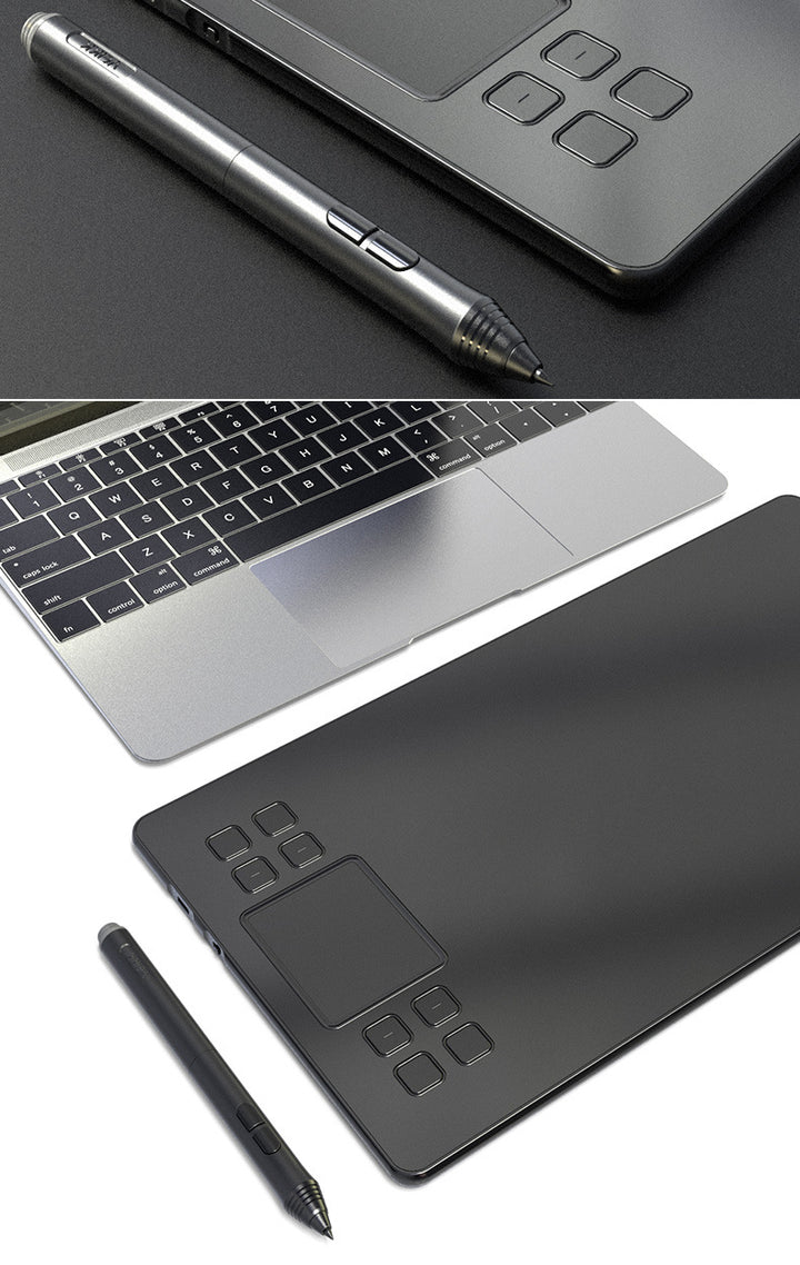 Black graphics drawing tablet with pen