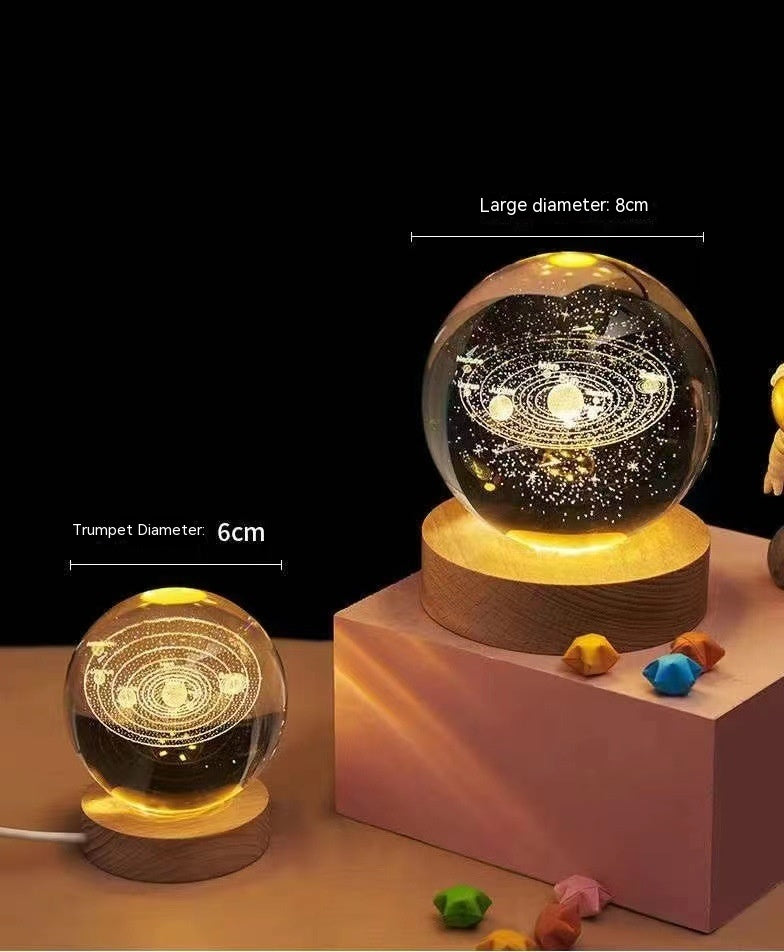 3D Crystal Ball Night Light, Solar System and More, 6 or 8 cm