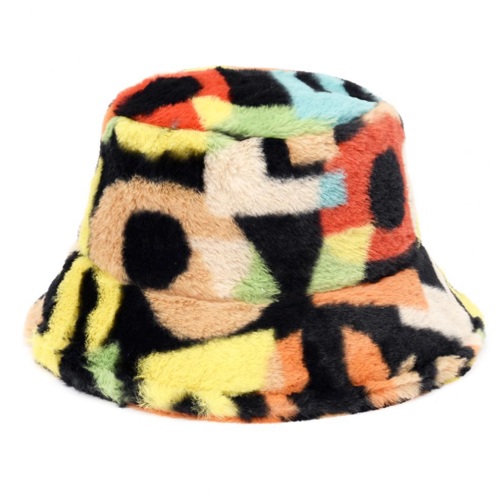 Fluffy leopard print faux fur bucket hat