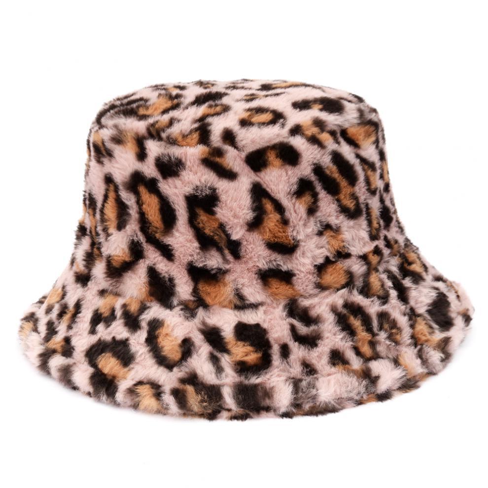 Fluffy leopard print faux fur bucket hat