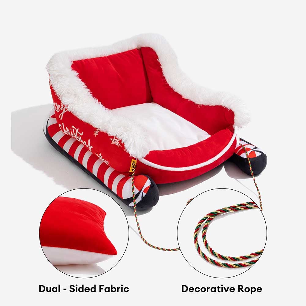 Colverro™ Sleigh-Shaped Dog Bed with Plush Faux Fur for Cozy Winters