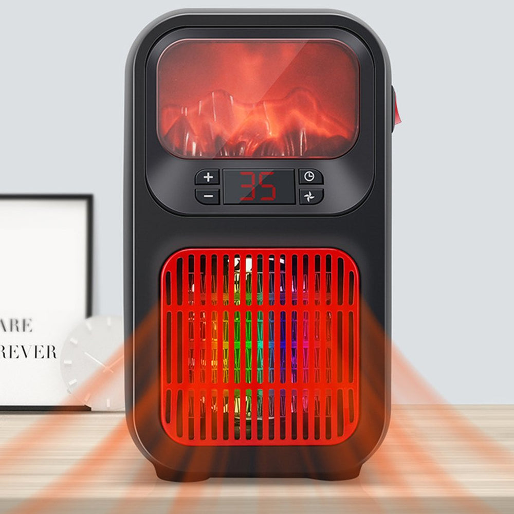 Black mini plug-in heater with flame effect