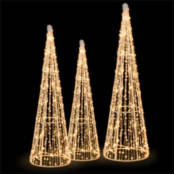 Colverro Set of 3 Pre-Lit Outdoor Cone Christmas Trees with Stars